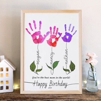 Personalised DIY Flower Birthday Handprint Frame Love Gift Ideas for Mum Grandma Nana Keepsake Gifts from Kids