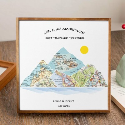 Personalised Wood Mountain Travel Adventure Map Anniversary Valentine's Day Gifts For Couples Wife Husband Her