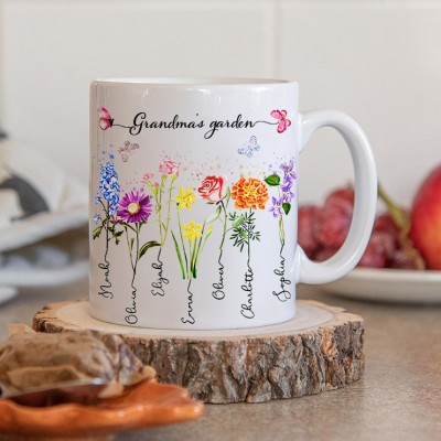 Custom Nana's Garden Birth Flower Mug Family Mug Mother's Day Gift Ideas Christmas Gift for Mum Grandma Nana