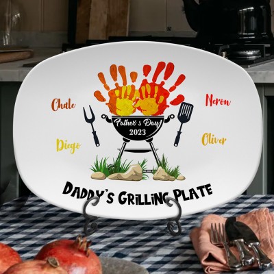 Personalised Grandpa's Grilling Plate Engraved with Kids Name Father's Day Gift Ideas