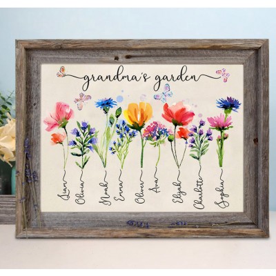 Personalised Family Wood Birth Month Flower Frame Sign Gift For Grandma Mum Wife Her