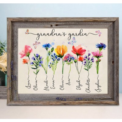 Personalised Family Wood Birth Month Flower Frame Sign Grandma's Keepsake Gift