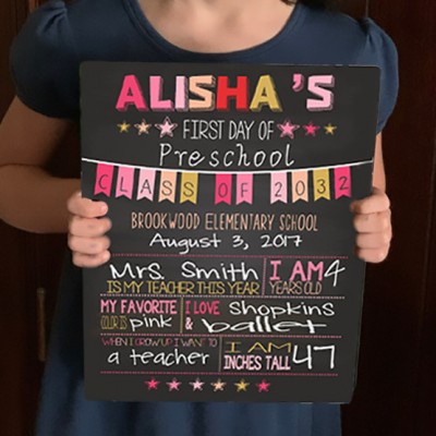 Personalised First Day of Preschool Sign Reusable Chalkboard
