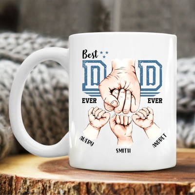 Personalised Best Dad Ever Fist Bump Mug with Kids Name Unique Gift for Father's Day