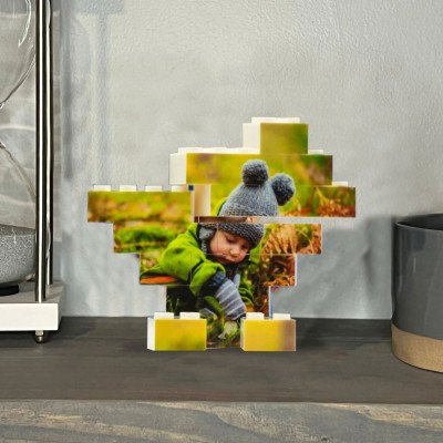Heart Shaped Personalised Brick Photograph Baby Photo Block Gift for Mum Wife