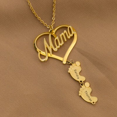 Personalised Mum Necklace With Baby Feet 1-10 Pendants