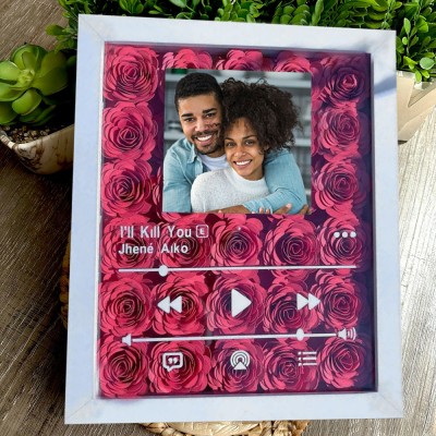 Personalised Spotify Flower Shadow Box with Couple Photo Romantic Gift Ideas for Her Anniversary Gift