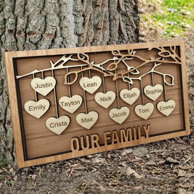 Family Tree Wood Sign Personalised Name Engraved Home Wall Decor Christmas Gift for Wife Mum Grandma