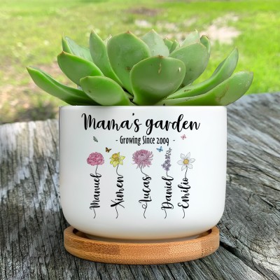 Personalised Mimi's Garden Birth Month Flower Mini Succulent Plant Pot with Names Keepsake GIfts For Mum Grandma Her