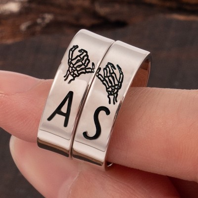 Personalised Pinky Swear Stacking Initial Couples Ring Set
