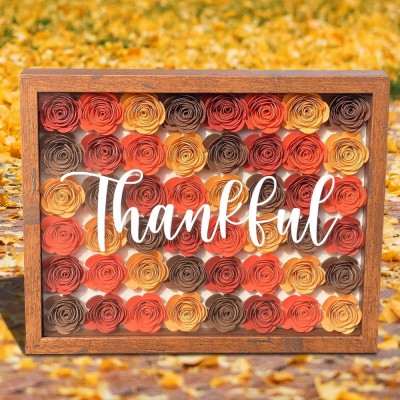 Personalised Thanksgiving Day Flower Shadow Box Gift for Her