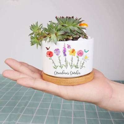 Personalised Grandma's Garden Mini Succulent Plant Pots Birth Flower Pot Gift For Mum Grandma