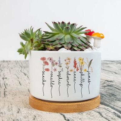 Personalised Birth Month Flower Plant Pot Gifts For Mum Grandma