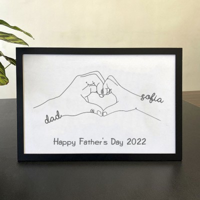 Personalised Hand Drawn Heart Hands Dad and Child Minimalist Line Art Fist Pump Print