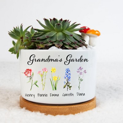 Personalised Grandma's Garden Birth Flower Mini Plant Pot Gift for Grandma Nana Mum Her