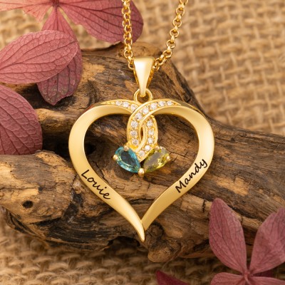 To My Amazing Wife Personalised Heart 2 Names Necklace with Birthstones Anniversary Gift Ideas Christmas Gifts for Wife
