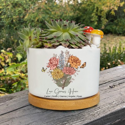 Personalised Mimi's Garden Birth Month Flower Bouquet Mini Succulent Plant Pots with Engraved Names Mother's Day Gift Ideas