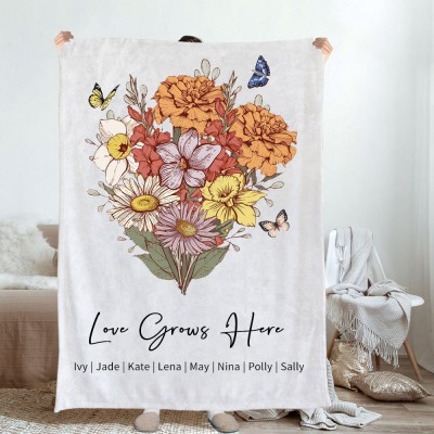 Custom Mum's Garden Blanket By Birth Flower Bouquet Mother's Day Gift Ideas Keepsake Gifts For Mum Grandma