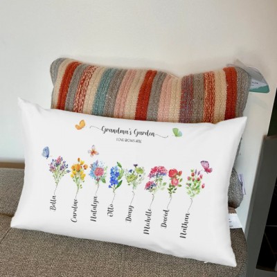 Personalised Grandma's Garden Birth Watercolor Flowers with Grandkids Names Gift for Grandma Mum