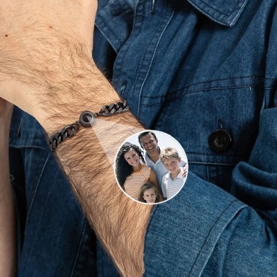 Personalised Photo Projection Men Cuban Bracelet With Picture Inside Meaningful Gift for New Dad Unique Birthday For Husband Father's Day Gifts