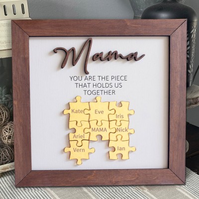Personalised Mama Wood Puzzle Pieces Frame Name Sign Unique Gift for Grandma Mum Mother's Day Gift Ideas