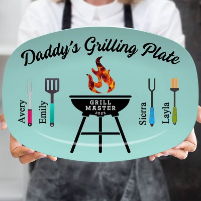 Personalised Father's Day Gifts Papa's Grilling Platter with Kids Name