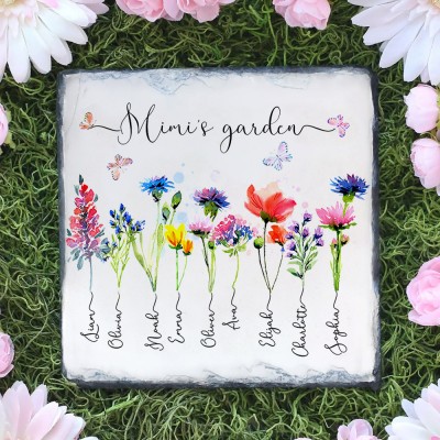 Personalised Mimi's Garden Birth Flower Plaque With Kids Names Family Gifts for Mum Grandma