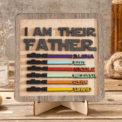 Personalised Handmade I Am Their Father Engraved Name Sign for Dad Father's Day Gift