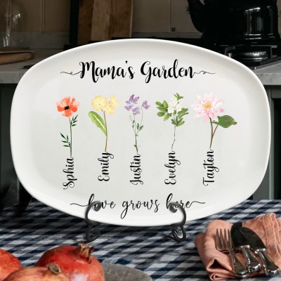 Personalised Mama's Garden Birth Flower Plate with Kids Name Mother's Day Gift Ideas