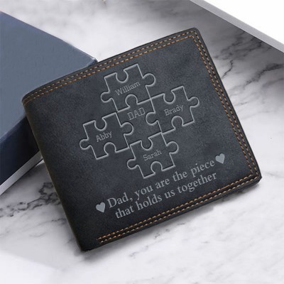 Father's Day Gift Personalised Dad You Are the Piece That Holds Us Together Leather Trifold Wallet