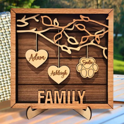 Personalised Family Tree Wood Sign Name Engravings Birthday Gifts For Grandma Mum