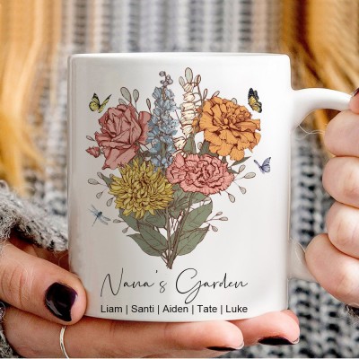 Personalised Mum's Garden Mug With Birth Flower Bouquet Keepsake Gift For Mum Grandma Mother's Day Gift Ideas