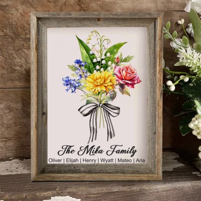 Personalised Grandma's Garden Bouquet Frame With Birth Flower And Name Gift For Mum Grandma Mother's Day Gift