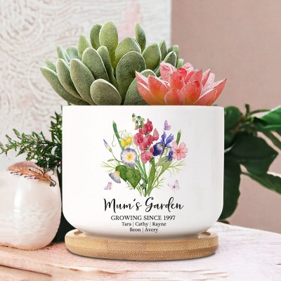 Custom Nana's Garden Birth Month Flower Bouquet Mini Plant Pot With Kids Names Gifts For Mum Grandma Mother's Day GIft