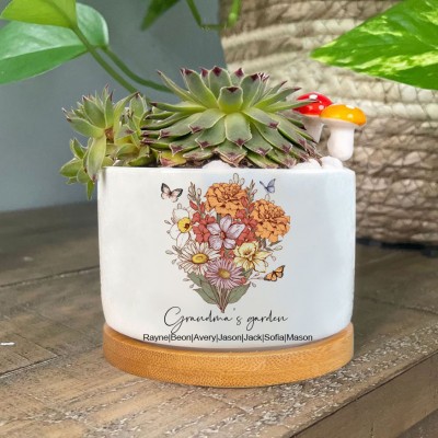 Mum's Garden Birth Flower Bouquet Plant Pot Personalised Gifts for Mum Grandma Mother's Day Gift Ideas