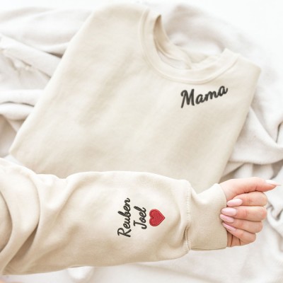 Custom Mama Embroidered Sweatshirt with Kids Names On Sleeve Mother's Day Gift Gifts for Mum
