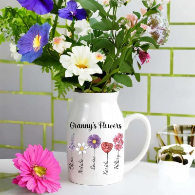 Personalised Mum's Birth Flower Vase With Names Custom Garden Gifts For Mum Grandma Mother's Day Gift