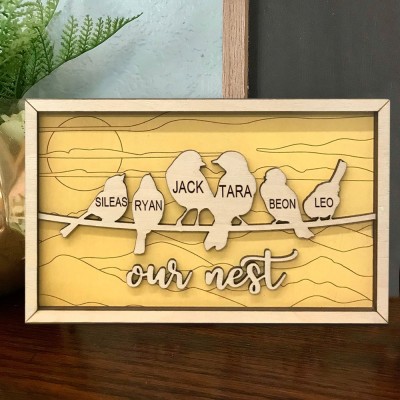 Custom Family Bird Sign Engraved with Kids Names Unique Gift for Grandma Mum Family Keepsake Gifts Anniversary Gift