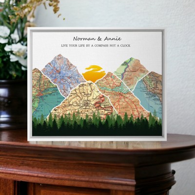 Personalised Couples Mountain Travel Map Wedding Anniversary Gifts for Wife Husband Love Gift Ideas for Couples