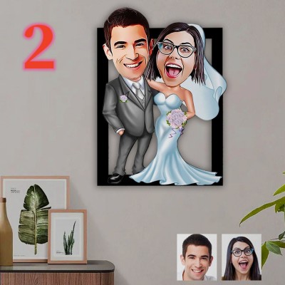 Custom Married Couple Cartoon Wooden Wall Art Anniversary Gift for WIfe Valentine's Day Gift for Her