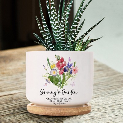 Personalised Grandma's Garden Bouquet Outdoor Plant Pot With Kids Names Gift Ideas For Mum Grandma Mother's Day GIft