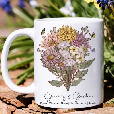 Personalised Grandma's Garden Bouquet Mug With Grandkids Names Unique Gift Ideas For Grandma Mum Mother's Day Gifts