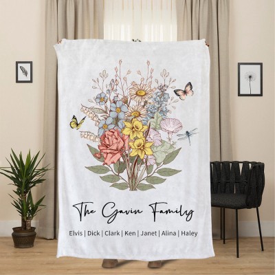 Personalised Grandma's Garden Blanket By Birth Flower Bouquet Keepsake Gifts For Mum Grandma Mother's Day Gift Ideas