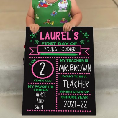 Personalised First Day of Young Toddler Sign Reusable Chalkboard