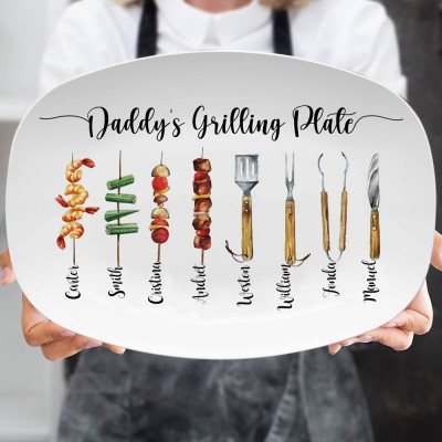 Personalised BBQ Papa's Grilling Plate Funny Platter for Daddy Grandpa Father's Day Gift Ideas