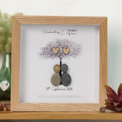 Personalised 25th Wedding Anniversary Pebble Art Frame Gifts for Her Anniversary Gift Ideas Christmas Gifts