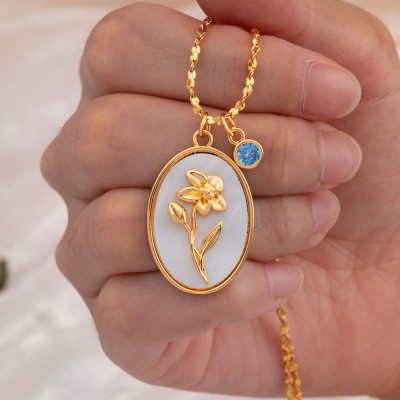 Personalised Birth Month Flower Necklace With Birthstone Design Unique Birthday Gift For Wife Family Gift For Mum Best Gift For Her