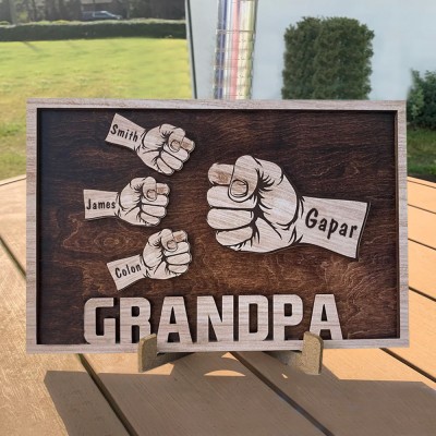 Personalised Fist Bump Sign Dad Wooden Plaque with Kids Names Father's Day Gift Ideas