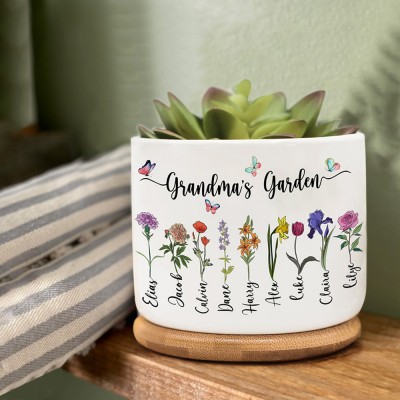 Personalised Grandma's Garden Birth Month Flower Outdoor Succulent Plant Pot Gifts For Grandma Mum