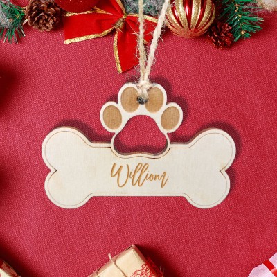 Personalised Dog Bone Paw Shape Christmas Ornament with Name